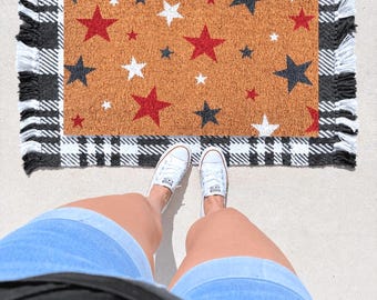 Red White And Blue Star Doormat, Patriotic Welcome Mat, 4th of July Decor, Memorial Day Outdoor Mat, Independence Day Door Mat
