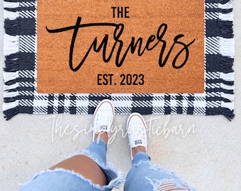 Personalized Name Doormat, Last Name Personalized Doormat,Double Doormat,Custom Doormat,Script Last Name Family Doormat