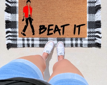 Beat It Doormat – Funny Michael Jackson Inspired Welcome Mat | Pop Culture Front Porch Decor | Unique Gift for Music Lovers