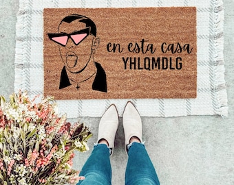 Bad Bunny Funny Door Welcome Mat, Bunny Inspired Entryway Door Décor Doormat for Housewarming Relator Gift