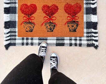 Valentines Chinoiserie Doormat, Welcome Mat for Front Door, Valentines Day Welcome Rug