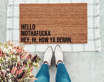 Funny Welcome Coir Doormat, Hello Mothafucka, Housewarming Gift