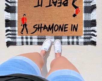 Shamone In, Beat It Doormat – Funny Michael Jackson Inspired Welcome Mat | Pop Culture Front Porch Decor | Unique Gift for Music Lovers