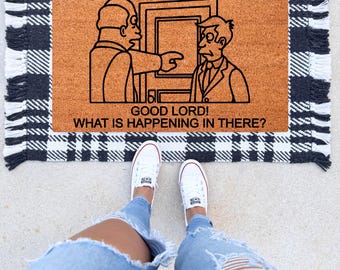 Good Lord What Is Happening In There Doormat,  Steamed Hams Entry Mat, Aurora Borealis Meme Coir Rug, 90s Cartoon Pop Culture Decor, Doormat
