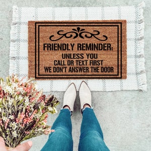 Friendly Reminder Funny Welcome Doormat, Personalized Natural Coir Front Door Doormat for Home Decor