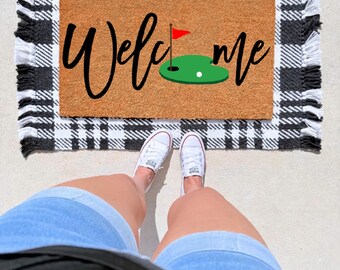 Golf Doormat, Golf Welcome Mat, Golf Decor, Golfer Gift, Outdoor Coir Rug, Front Door Mat, Golf Lover Gift