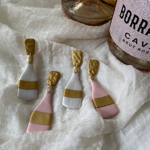 Polymer Clay Champagne Bottle Dangle Earrings- Clip-On Option