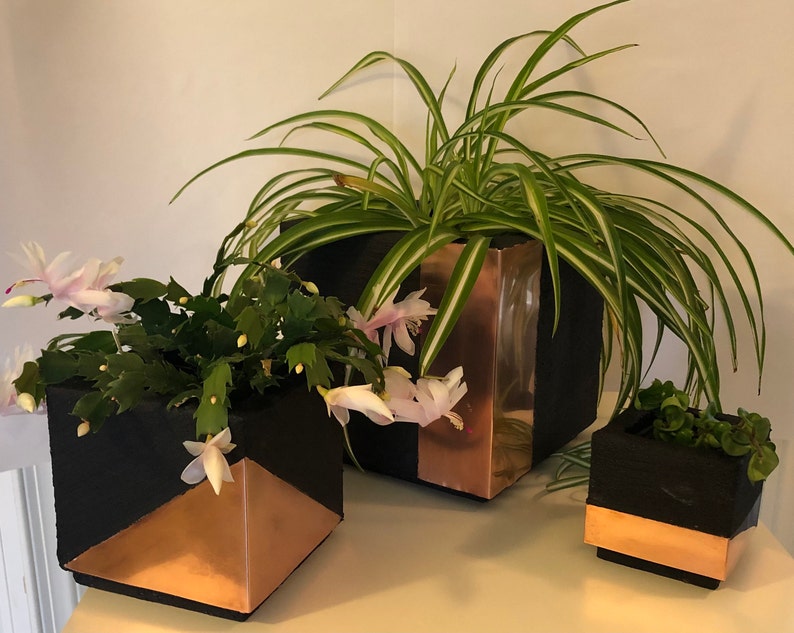 6 and 9 inch set Concrete /& Copper Planter 4