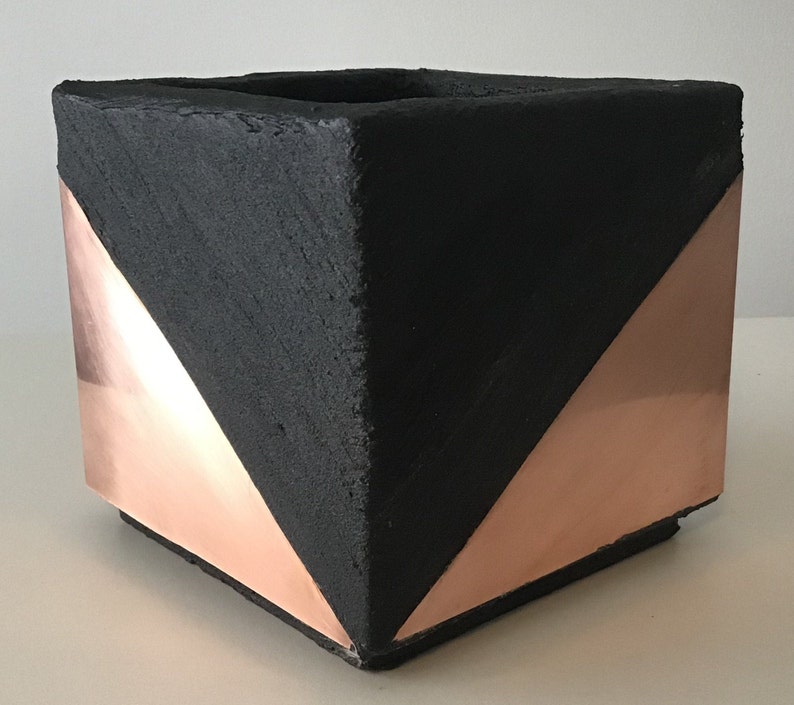 6 and 9 inch set Concrete /& Copper Planter 4