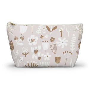 Neutral Makeup Pouch, Accessory Pouch, Makeup Bag, Cosmetic Pouch, Travel Pouch, Gift For Her, Pencil Pouch, Zipper Pouch, Floral Makeup Bag