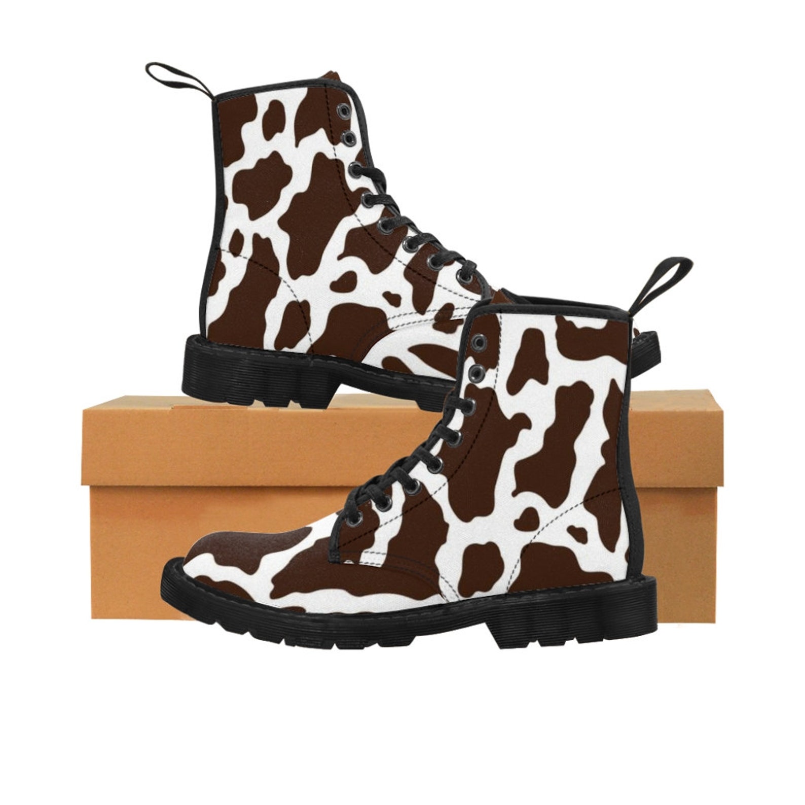 Brown Cow Print Women's Canvas Boots Gift For Cow Lovers Etsy