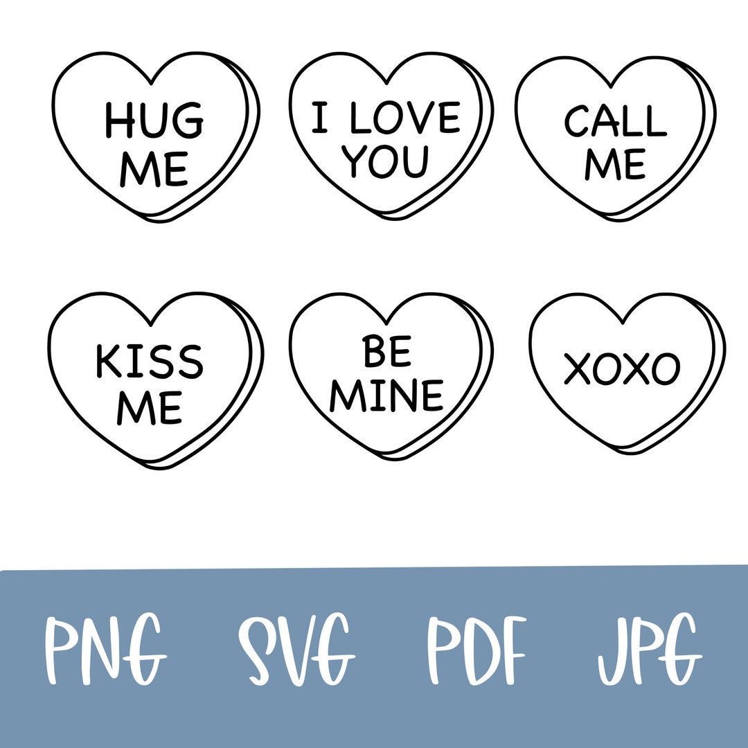 Candy Hearts SVG Bundle, Valentine Clipart, Cut Files for Silhouette ...