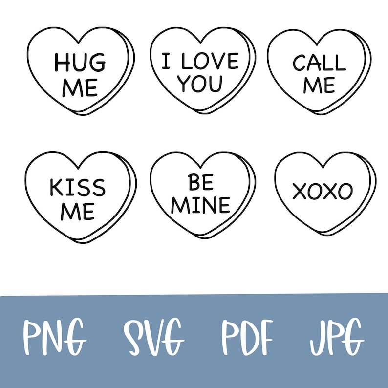 Candy Hearts SVG Bundle, Valentine Clipart, Cut Files for Silhouette ...