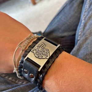 Steel Wolf Style Cuff Leather Gift Bangles Fashion Bracelets Men's Jewelry 