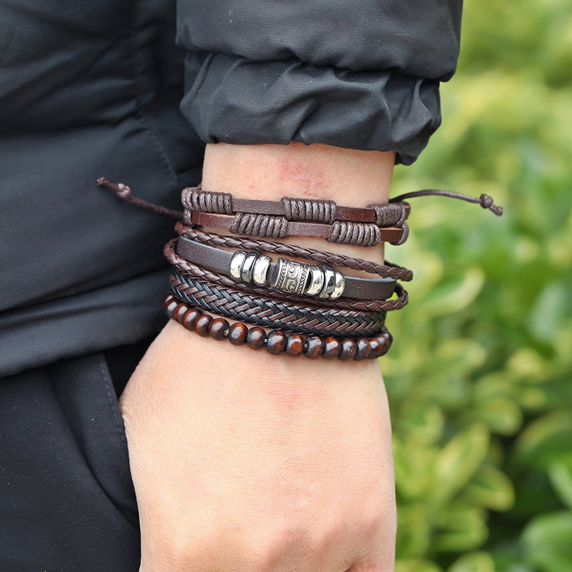 High Quality Leather Bracelet Men Classic Fashion Tiger Eye Beaded Multi  Layer Leather Bracelet For Men Jewelry Gift