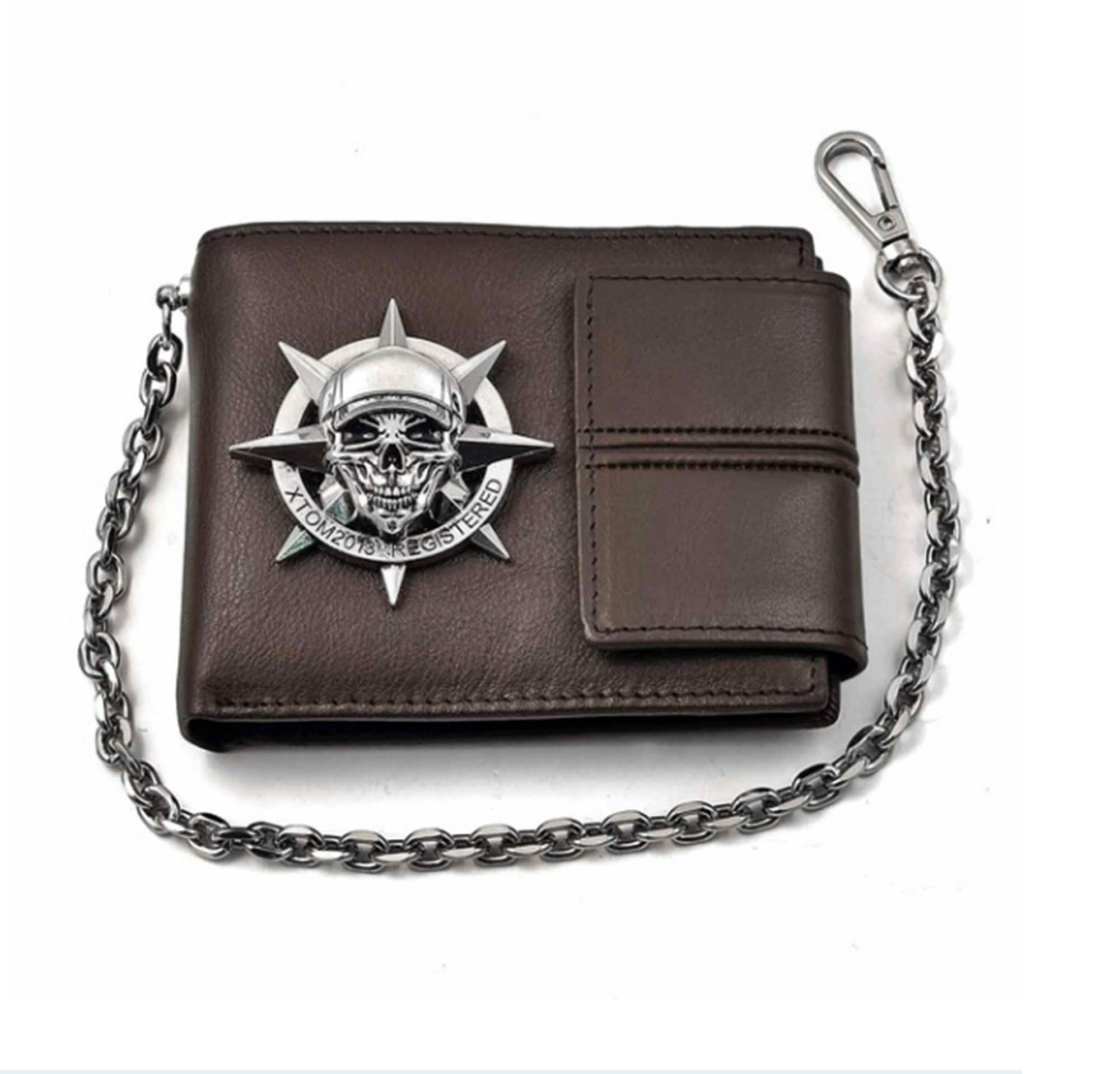 Deluxe Cowhide Leather Biker Chain Wallets: USA Made Large Tri-Fold