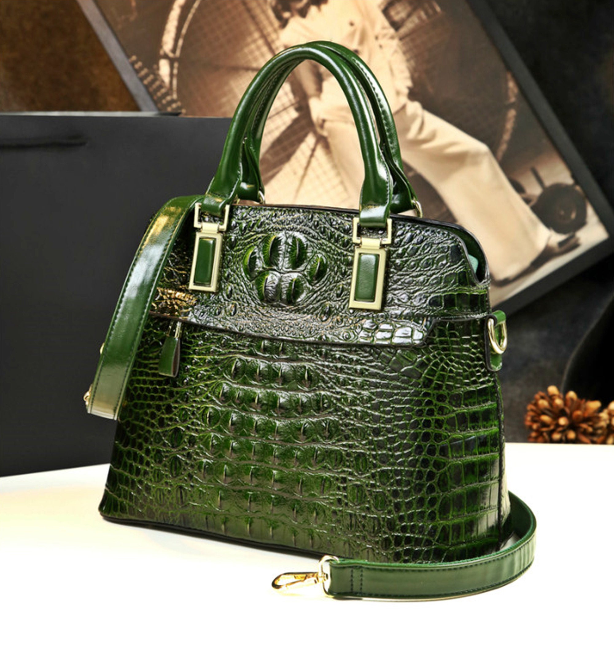 Emg6543 Luxury Leather Crocodile Handbag Logo Cowhide Luxury