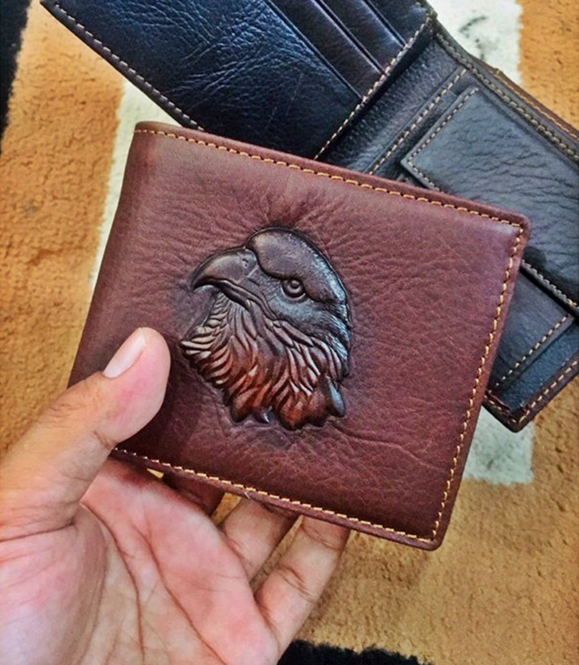  Men's 3D Genuine Leather Wallet, Hand-Carved, Hand-Painted,  Leather Carving, Custom wallet, Personalized wallet, Dragon wallet, Fire  Dragon : Handmade Products