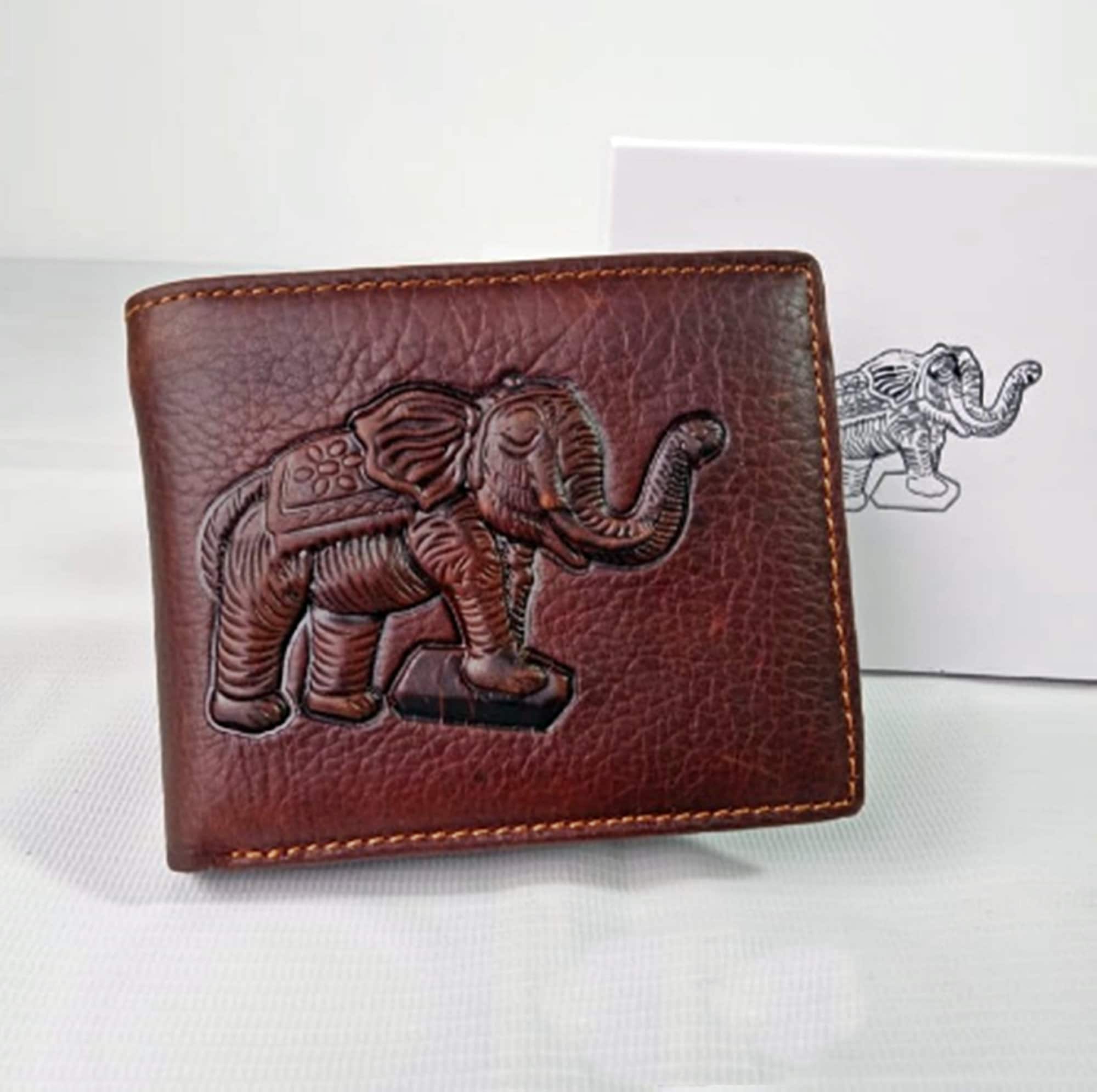 Salvatore Ferragamo Elephant-Print Leather Wallet, Navy