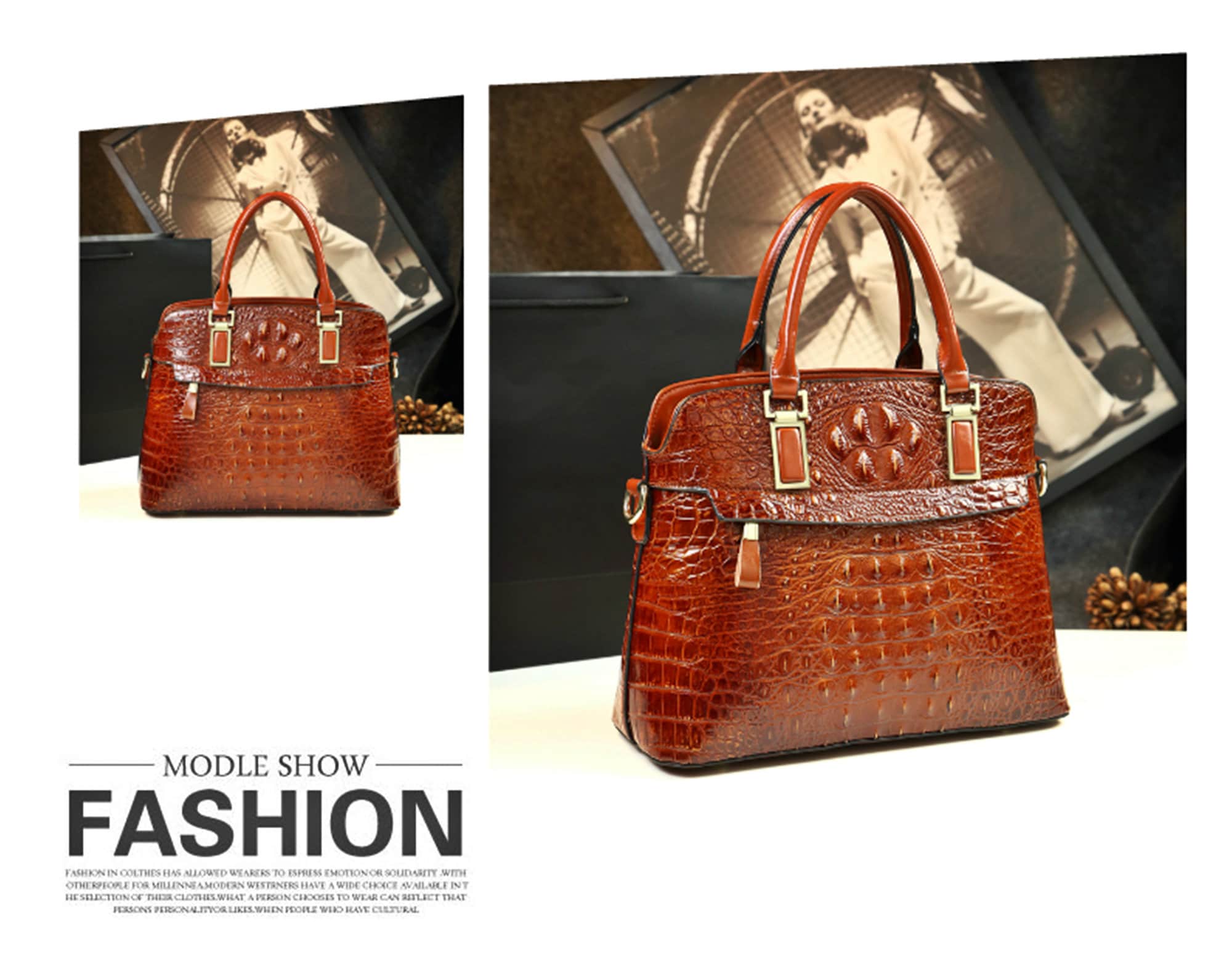 Emg6543 Luxury Leather Crocodile Handbag Logo Cowhide Luxury