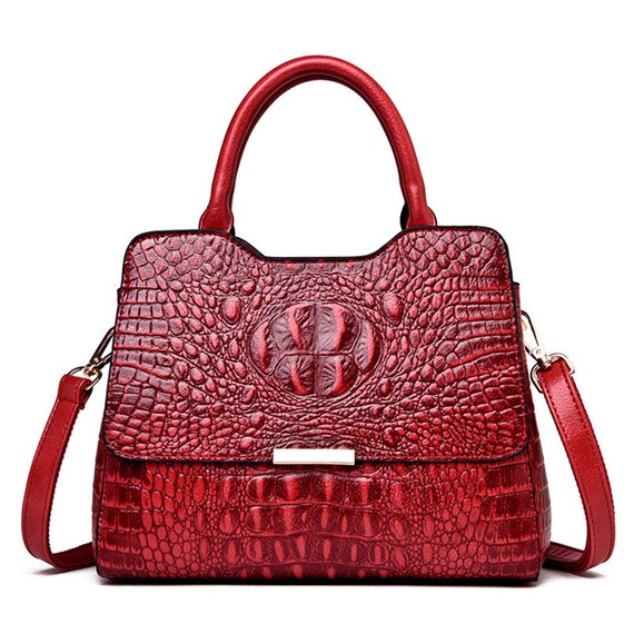 Women's Crocodile-Embossed Pattern Satchel Bag