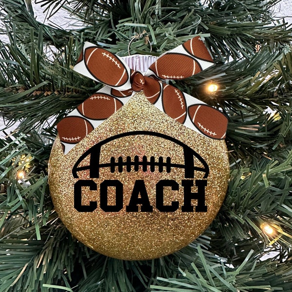 Football Coach Trainer Sports Team Educator Fan #1 Athlete Athletic School Glass Disc Glitter Christmas Holiday Tree Ornament with Bow