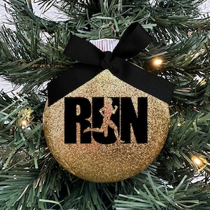 Run Track Cross Country XC Sports Runner Running Athlete Athletic Supporter Glass Disc Glitter Christmas Holiday Tree Ornament with Bow