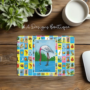 La Garza #19 Heron Mexico Loteria Card Game Background Colorful Mouse Pad 9.4&quot; by 7.6&quot; Non-Slip Rubber Desk Office Accessory