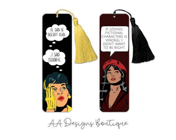 Retro Cute Pop Art Comic Funny Sarcastic Book Club Metal Bookmark Reading Gifts Bookmark with Tassel Set of Two (2)