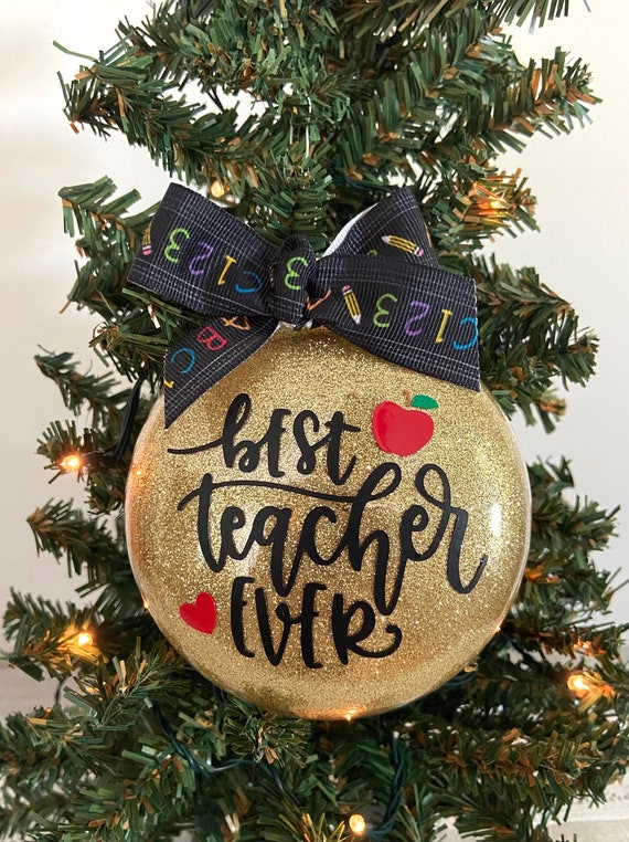 Best #1 Teacher Favorite Instructor Education Christmas Tree Clear Disc Ornament with Bow