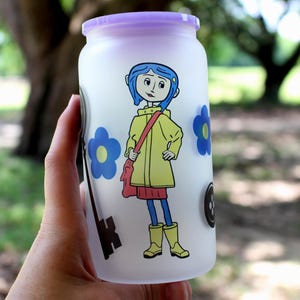 Coraline inspired Beer Can Glass, Coraline Cup, Movie Cup, Christmas Gift, Halloween Cup, Spooky Cup