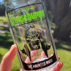 Goosebumps Cup, The Haunted Mask, Beer Can Glass, Coffee Cup, Iced Coffee Glass, 16 Oz, Ice Coffee Glass Cup, R. L. Stine, Spooky Cup