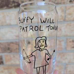 Buffy The Vampire Slayer Cup, Buffy Will Patrol, Giles, Beer can glass, 90&#39;s TV,