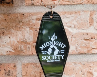 Porte-clés Midnight Society Club, breloque pour sac à main, porte-clés de motel vintage, années 90, horreur, Halloween, effrayant, avez-vous peur du noir