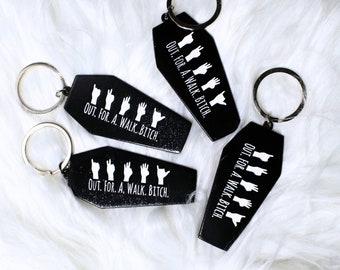 Out For A Walk Bitch Spike Keychain, Buffy Keychain, Purse Charm, Coffin Keychain, Halloween Keychain,  Bag Charm
