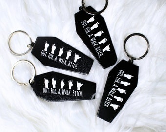 Spike Keychain, Purse Charm, Coffin Keychain, Keyring, Vampire, Gift, Cute, Halloween Keychain, Out For A Walk Bitch, Retro, Buffy