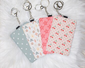 Personalized Floral ID Card Holder, PU Leather, Double Slot, Minimalist Wallet