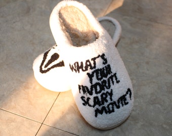 What's Your Favorite Scary Movie House Slippers, Movies Slippers, Gift, Spooky Slippers