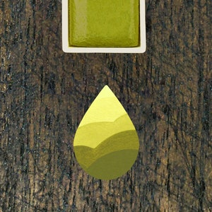 シャルトリューズ グリーン 水彩ハーフ パン。見事なグリーンの水彩絵の具。