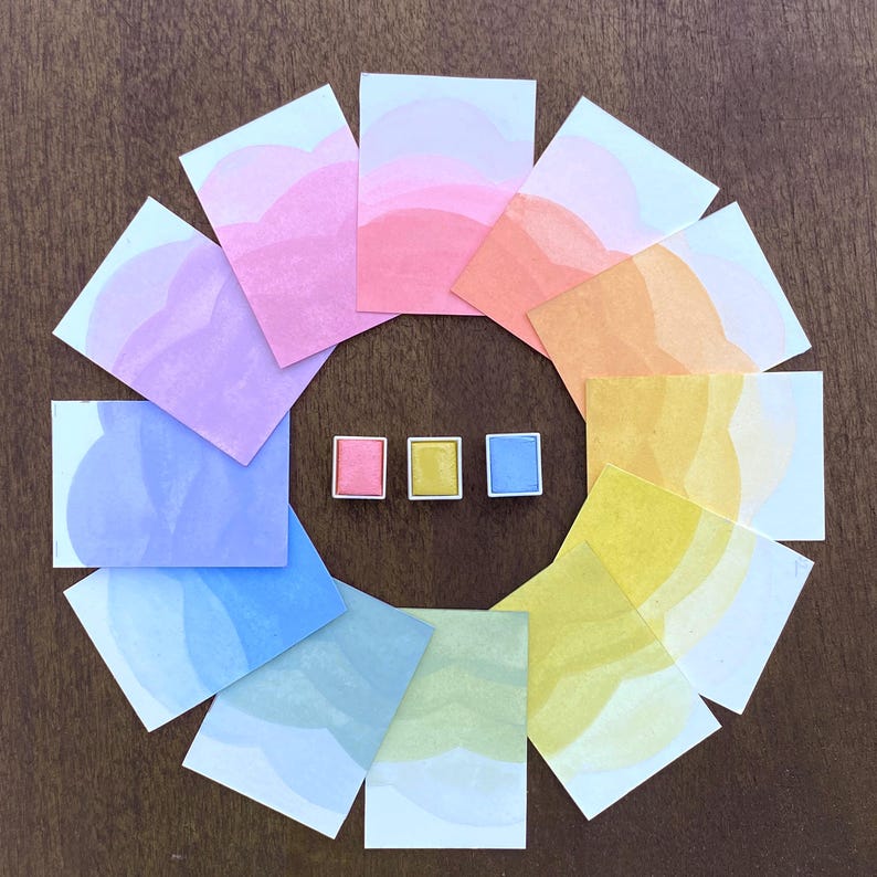 Nouveau Watercolour Set. Atmospheric pastel toned watercolor half pan paint trio. image 1