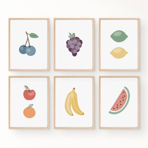 Fruit Nursery Wall Art, Gender-Neutral Art Prints, Nursery Gallery Wall Unisex, Banana Picture, Watermelon Decor, Blueberry Nursery