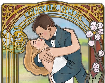 Art Nouveau Wedding Sign, Custom Bride & Groom Poster, Personalized Gift for Couple, Portrait Gift, Gatsby Reception Decor, Bridal Keepsake