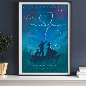 Affiche de mariage personnalisée, Illustration de la mariée et du marié, Portrait personnalisé, Art Nouveau, Décor de réception Gatsby, Souvenir de mariage pour la mariée