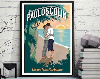 Personalized Beach Wedding Poster, Retro Destination Wedding Gift (Digital Download)