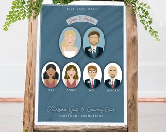 Personalized Wedding Portrait Poster, Retro Reception Decor