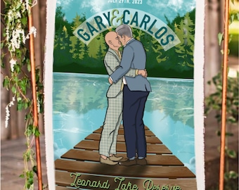 Custom Gay Wedding Portrait Poster, Rustic Outdoor Illustration (Digital Download)