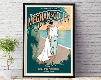 Personalized Beach Wedding Poster, Custom Portrait Art (Digital Download)