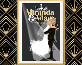 Custom Art Nouveau Wedding Poster, Personalized Couple Illustration (Digital Download)