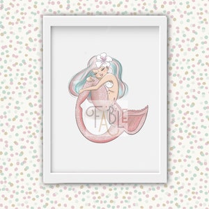 Little Mermaid Printable, Under the Sea Download, Nursery Seaside Decor, Baby Girl Bathroom Wall Art, Instant Download Prints, Princess Art