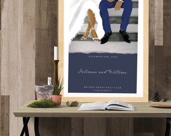 Custom Wedding Sign, Bride & Groom Illustration, Shoe Wall Art, Unique Reception Decor, Personalized Wedding, Unique Gift for the Couple